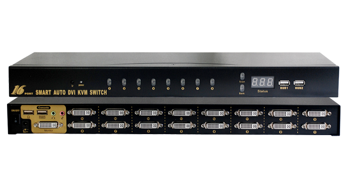 16端口机架型DVI KVM切换器，含音频，麦克风，USB2.0，4K*2K@30H(图1)