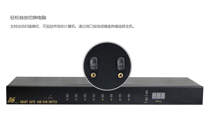 16端口机架型VGA KVM切换器，含音频和麦克风，USB2.0，1920*1440(图4)