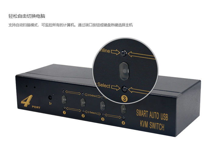 4端口桌面型VGA KVM切换器，含音频，麦克风，USB2.0，1920*1440(图3)